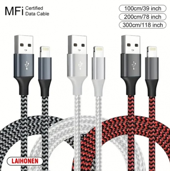 Lightning Ladekabel für Apple Geräte 1m gewebt schwarz / blau
